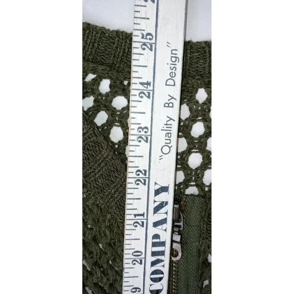 Chic Open Knit Zip Front‎ Cardigan Olive Green Womens Lightweight Layering - Picture 5 of 6